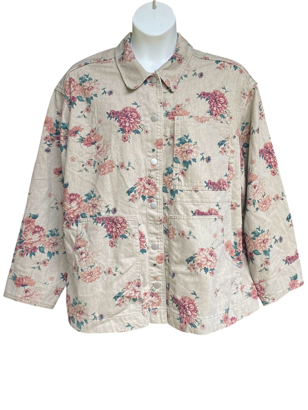 NWT Universal Thread Western Denim Chore Coat Khaki Floral Womens Size XXL